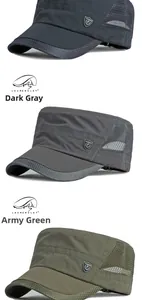 Gorras militares de malla transpirable en gris oscuro y verde con insignia metálica