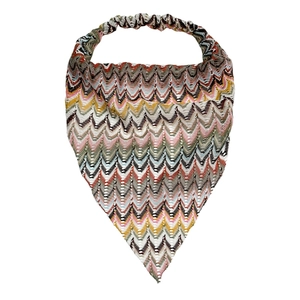 Retro knitted triangle headband with wavy print pattern and elastic band on white background