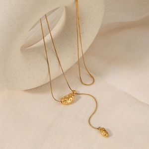 Stainless Steel Necklace Irregular Geometric Lava Bean Pendant Adjustable Snake Chain Minimalist Elegant Jewelry Women