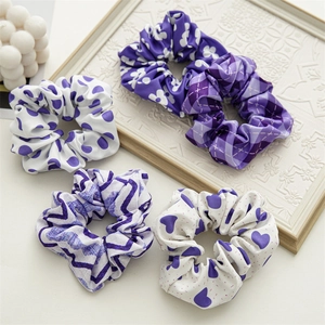 Purple Satin Scrunchies Floral Plaid Polka Dot Pattern Elastic Hair Ties Fabric Ponytail Holder For Women Girls