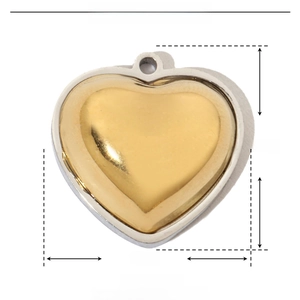 Detailed view of heart-shaped stainless steel pendant showing dimensions and 2.4g weight