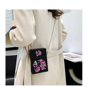 Detail of Scream Ghostface cross-body phone bag with silver chain and funny graphic