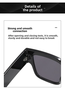 Detail of durable metal hinges on rectangle sunglasses for smooth and secure opening