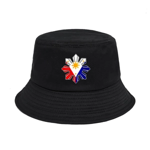 Bucket Hat Cotton Canvas Philippines Flag Sun Logo Outdoor Summer Sun Protection Retro Flat Top Unisex