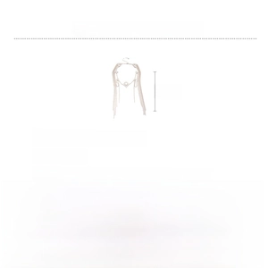 Silver tassel necklace specs showing copper, zircon, and 48cm total length detail