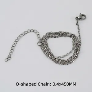 0.4x450mm steel color stainless steel O-chain necklace with lobster clasp and extender