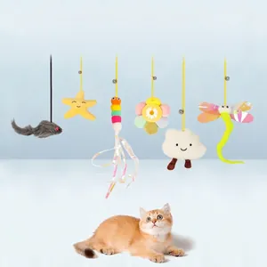 Hanging interactive cat toys set with plush mice, stars and bells for indoor kitten play