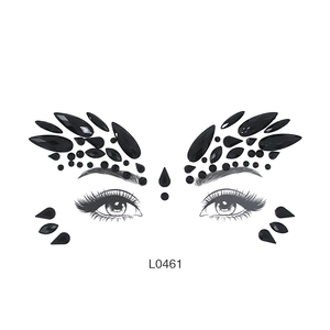 Gothic black gemstone face jewels sticker with teardrop and round rhinestone patterns