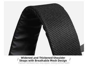 Makro-Detail des gepolsterten Schultergurts mit atmungsaktivem Mesh für Laptoprucksäcke