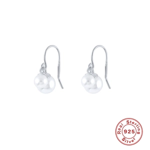 Detailed view of sterling silver pearl drop earrings featuring elegant 925 certification