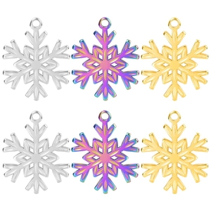 Stainless Steel Snowflake Pendant Necklace For Women Vacuum Plated Gold Iridescent Winter Jewelry Christmas Gift Accessory