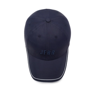 Quick-dry navy baseball cap with 3D JFBR embroidery and white contrast brim detail
