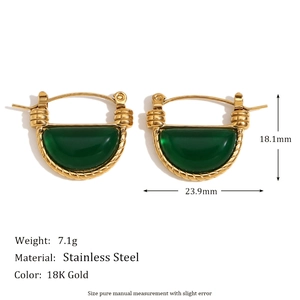 Boucles d'oreilles vintage en acier inoxydable plaqué or 18K avec pierre naturelle