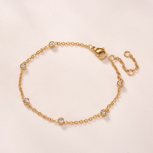 Bracelet En Acier Inoxydable Avec Zircon Transparent Rond Sertissage Clos Chaîne Réglable Bijoux Élégants Pour Femmes