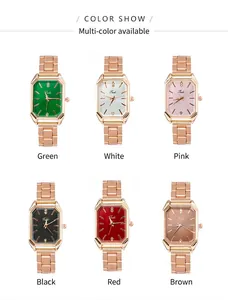 Montre à quartz carrée pour femme avec bracelet or rose en six couleurs de cadran