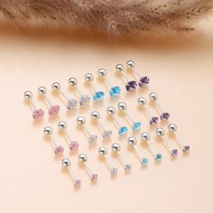 Minimalist stainless steel screw-back stud earrings with colorful zircon gemstones