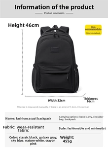 Detailed view of fashion backpack dimensions 46x32x16cm and 14 inch laptop capacity