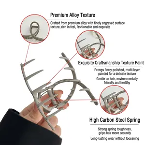 Matte grey metal hair claw clip with high carbon steel spring for strong hold