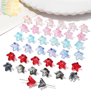 Colorful lily flower glass beads in pink and blue for DIY handmade jewelry making