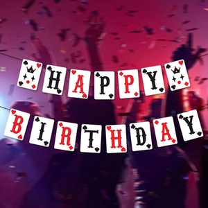 Banderole joyeux anniversaire thème poker avec motifs de cartes pour déco de fête