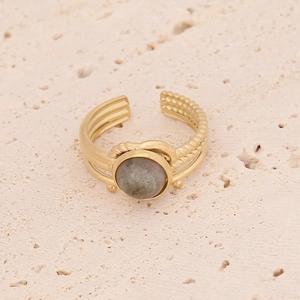 Vintage gold stainless steel ring with hexagonal heart turquoise on a textured stone base