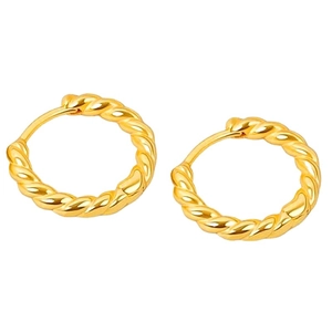 Elegant gold S925 sterling silver twisted hoop earrings with vintage rope design