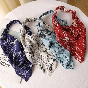 Tie-dye chiffon triangle headbands in four colors with elastic bands and marble patterns