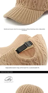 Détail de la maille torsadée et de la boucle ajustable de la casquette d'hiver