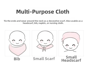 Versatile pink baby triangular scarf used as a bib, neckerchief, and breathable headwrap