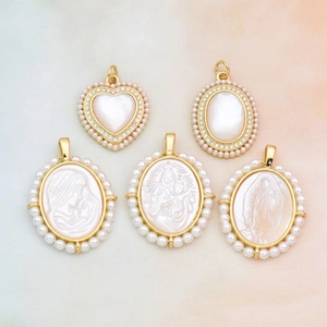 Mother Of Artificial Pearl Virgin Mary Religious Pendant Necklace Copper 18K Gold Plated Vintage Elegant Charm For Women