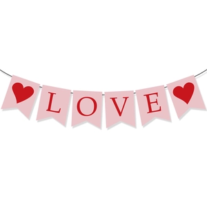 Pink heart LOVE banner and swallowtail bunting for Valentine's Day party decorations