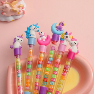 Cute cartoon unicorn neutral pens with transparent barrel and colorful letter beads
