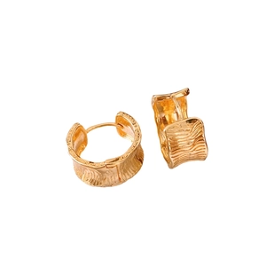 18K gold plated wide hoop earrings with irregular hammered texture and shiny finish