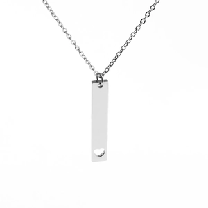 Polished silver stainless steel bar necklace with hollow heart pendant for men