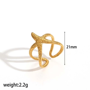 Gold starfish open ring details showing 21mm height and 2.2g weight measurements