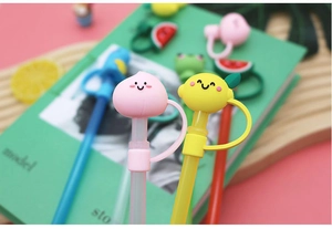 Cute cartoon silicone straw cover dustproof plug 8mm reusable drink straw tips topper for milk tea cups