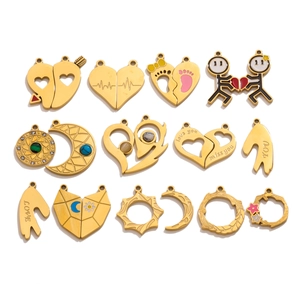 Pendentifs DIY en acier inoxydable plaqué or 18k avec cœurs émaillés et breloques