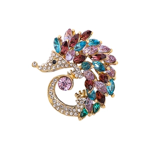 Hedgehog Brooch Alloy Colorful Rhinestone Animal Pin Vintage Creative Crystal Breastpin For Women Clothing Decoration