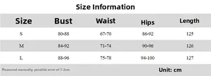 Detailed size guide table for women's sequin strapless maxi dress in centimeters