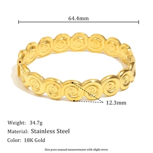 Minimalist 18K gold plated stainless steel bangle featuring a spiral swirl texture design