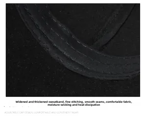 Macro detail of widened sweatband on winter baseball cap with fine stitching