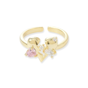 Elegant gold heart open ring featuring pink zircon stone and cubic zirconia accents
