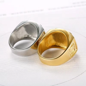 Hip-hop gold and silver plated titanium steel horse head signet ring for men set