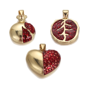 Pendentifs Grenade Coeur Ronds Cuivre Plaqué Or Émail Forme Fruit Bricolage Bijoux Style Vintage Femmes