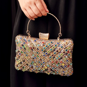 Rhinestone Evening Clutch Bag Geometric Metal Frame With Top Handle And Chain Strap Elegant For Women