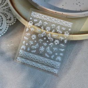 5D white lace flower nail art stickers with Co-437 embossed relief patterns