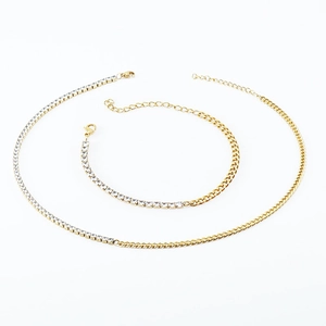 Collier Bracelet En Acier Inoxydable Plaqué Or 18K Chaîne Cubaine Et Tennis Mixte Bijoux Mode Femme Zircone