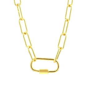 Vintage style gold paperclip chain necklace with a screw lock oval pendant for unisex