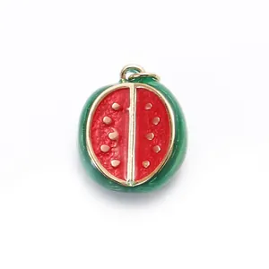 Watermelon shaped enamel alloy pendant with green shell and red fruit for DIY jewelry