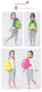Detail showing plush fruit backpacks in avocado, pineapple and dragon fruit designs